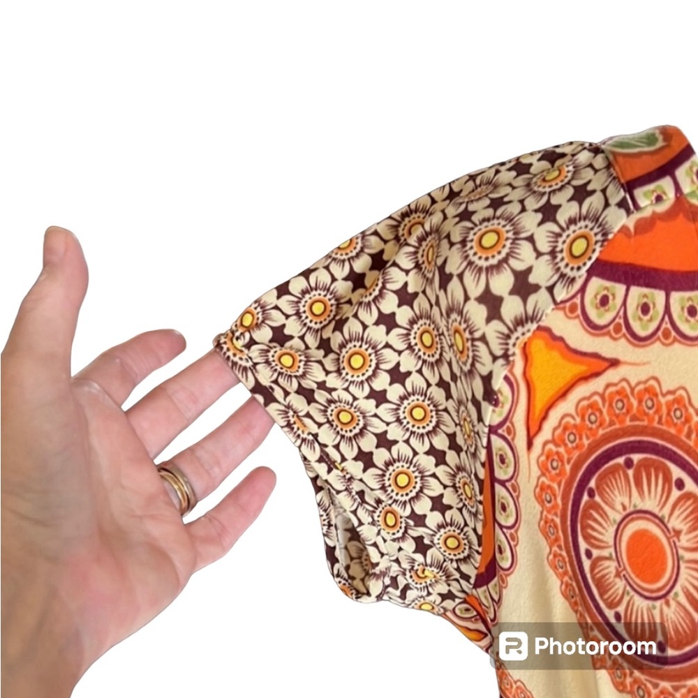 Dressbarn Orange Boho Paisley Print Dress Size 12 - Picture 6 of 14